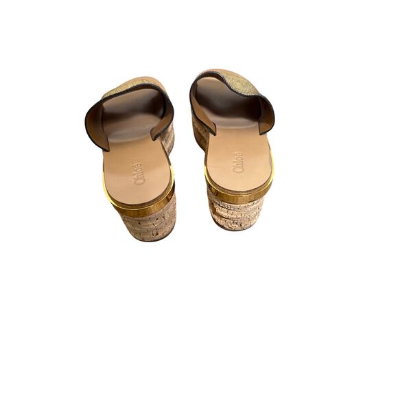 Chloe Cork Wedge Gold Sandal Sz 39.5 - Picture 3 of 3